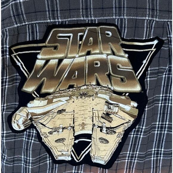 Star Wars Plaid Flannel Shirt MEDIUM Shacket Oversize One of Kind Battle Cruiser - Picture 2 of 6